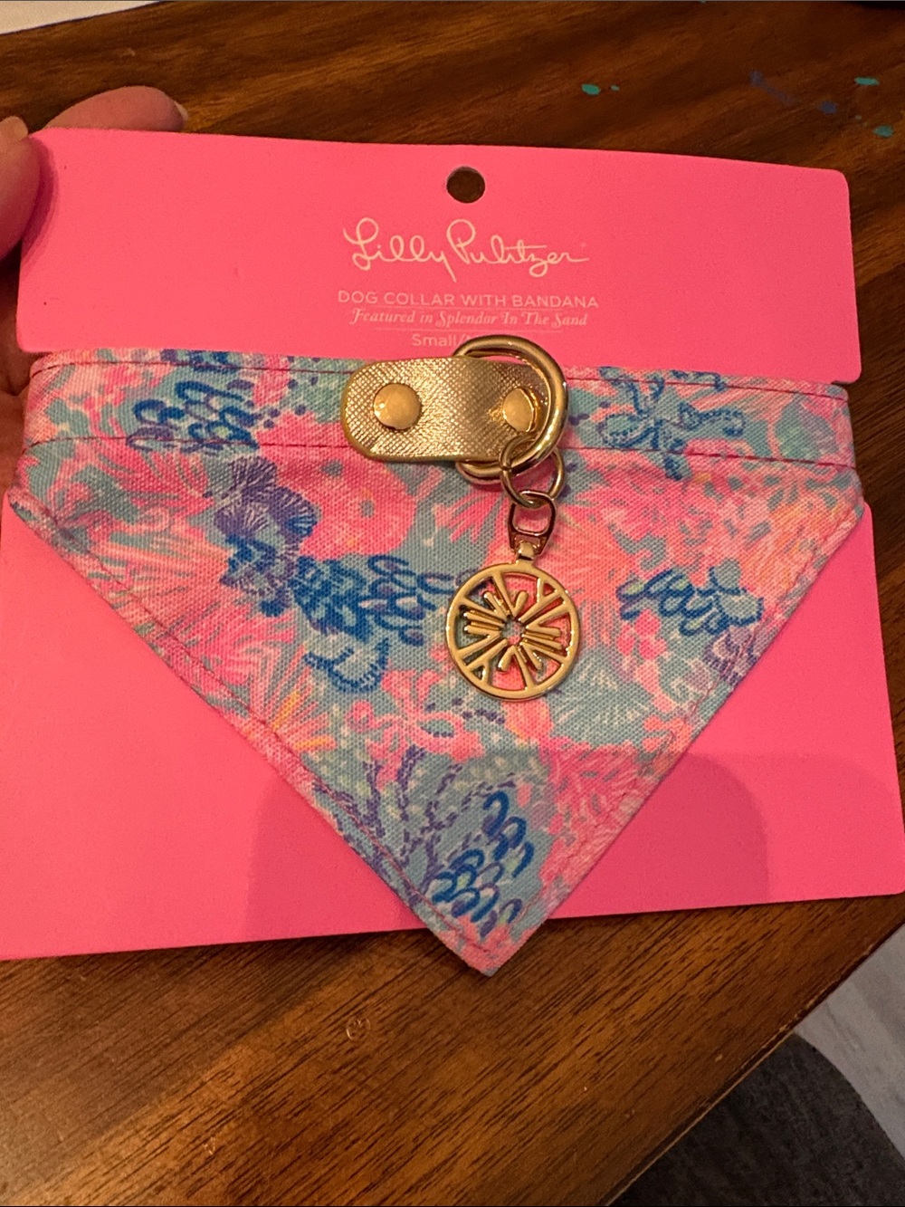 Lilly Pulitzer Pink & Blue Floral Bandana Dog Collar with Gold Charm